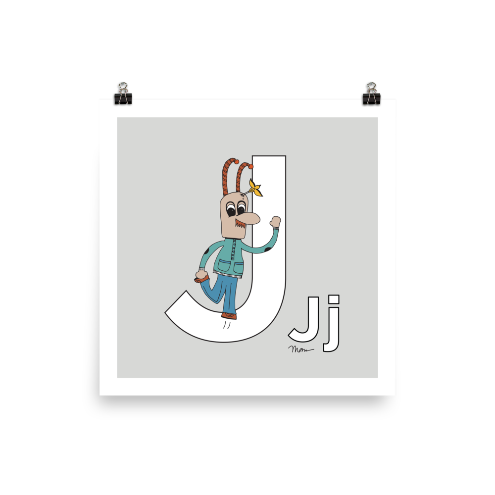 The MoMeMans® Nursery and Kid's Room Letter J Print by Monica Escobar Allen. For all the jokesters with names that start with J.