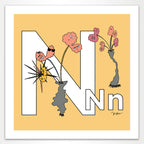The MoMeMans® Nursery and Kid's Room Letter N Print by Monica Escobar Allen. For our no-nonsense little N friends.