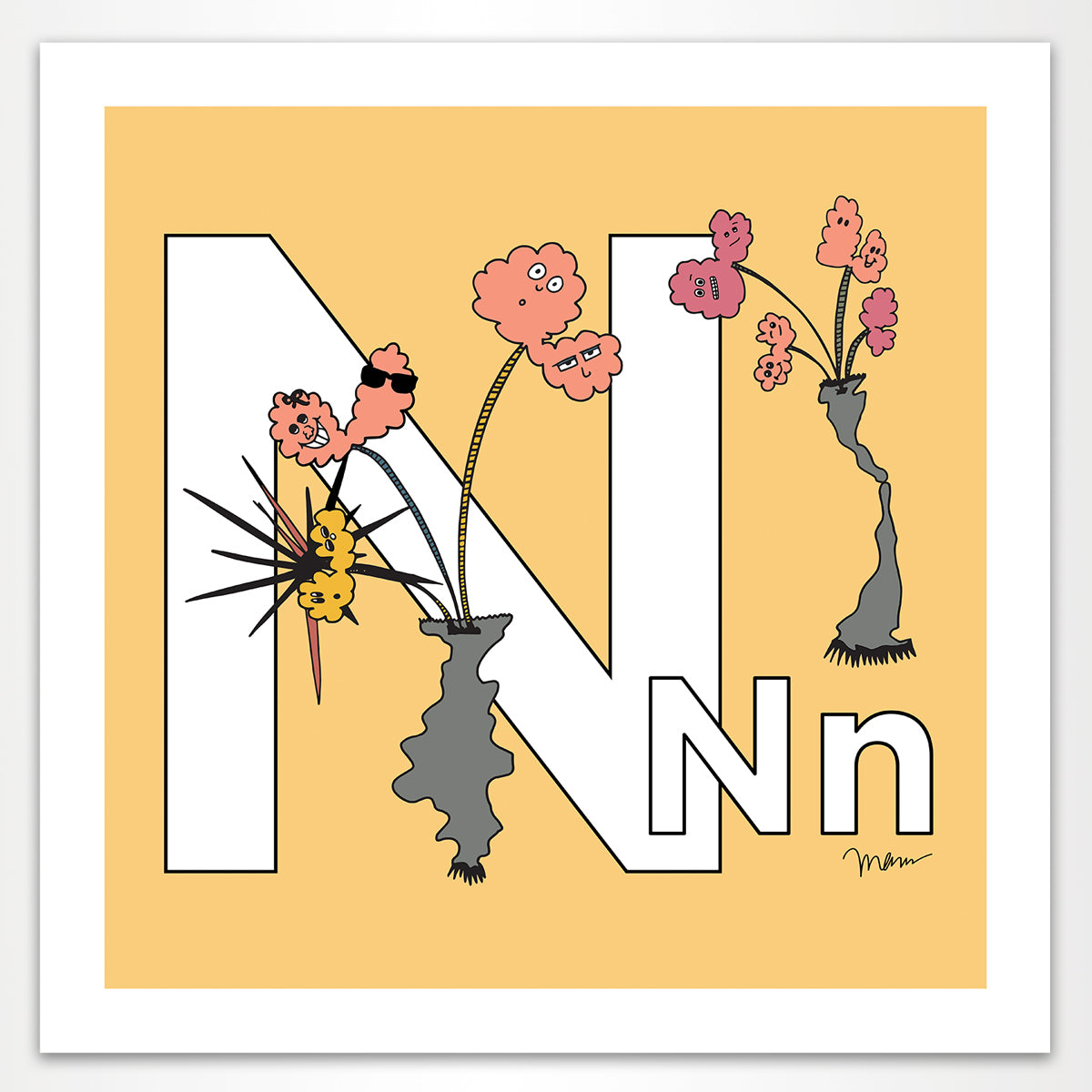 The MoMeMans® Nursery and Kid's Room Letter N Print by Monica Escobar Allen. For our no-nonsense little N friends.