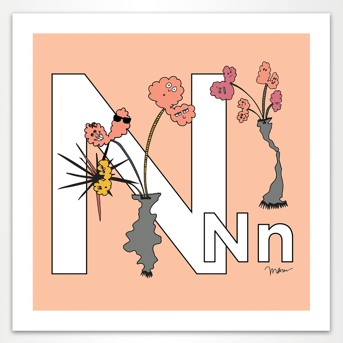 The MoMeMans® Nursery and Kid's Room Letter N Print by Monica Escobar Allen. For our no-nonsense little N friends.