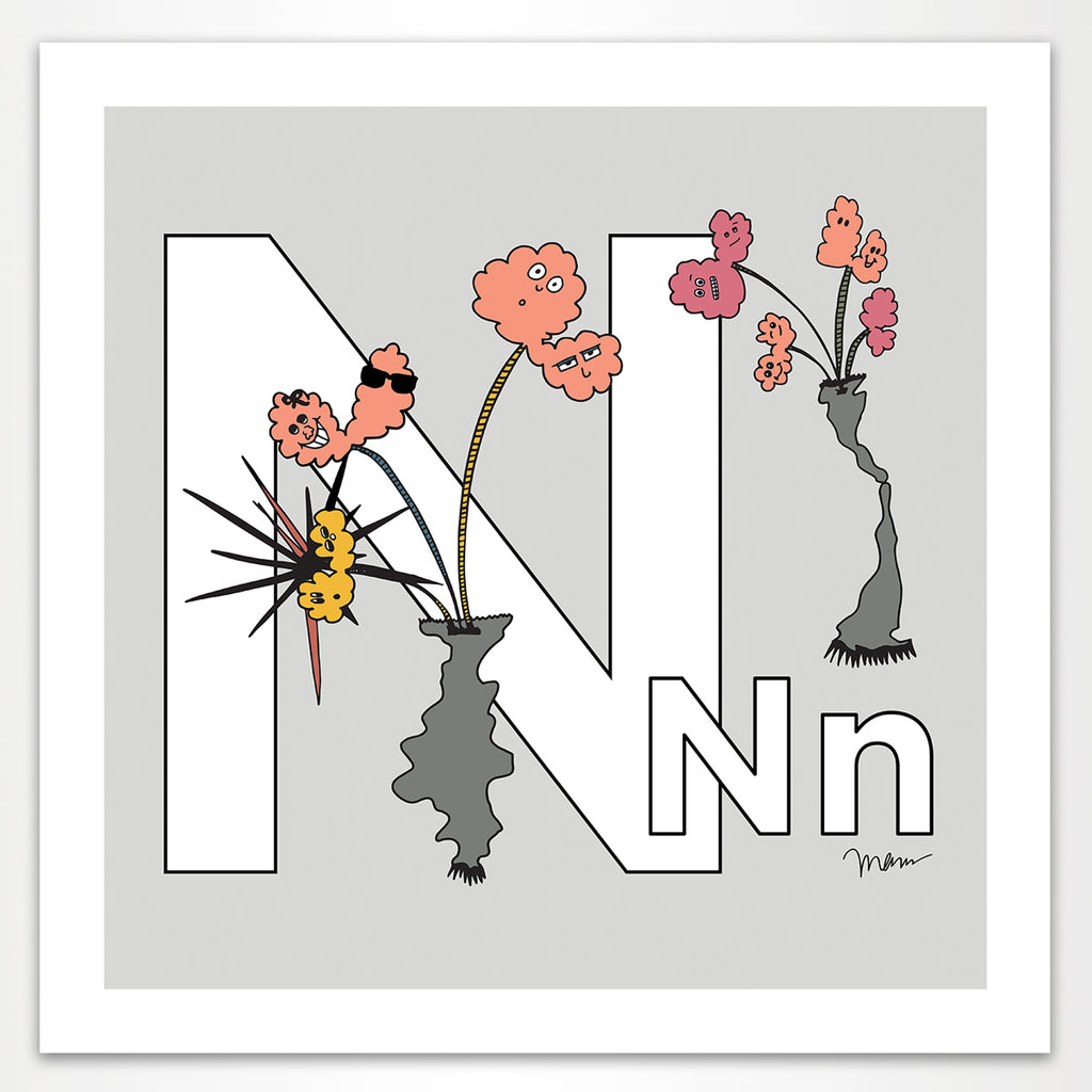 The MoMeMans® Nursery and Kid's Room Letter N Print by Monica Escobar Allen. For our no-nonsense little N friends.