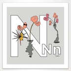 The MoMeMans® Nursery and Kid's Room Letter N Print by Monica Escobar Allen. For our no-nonsense little N friends.