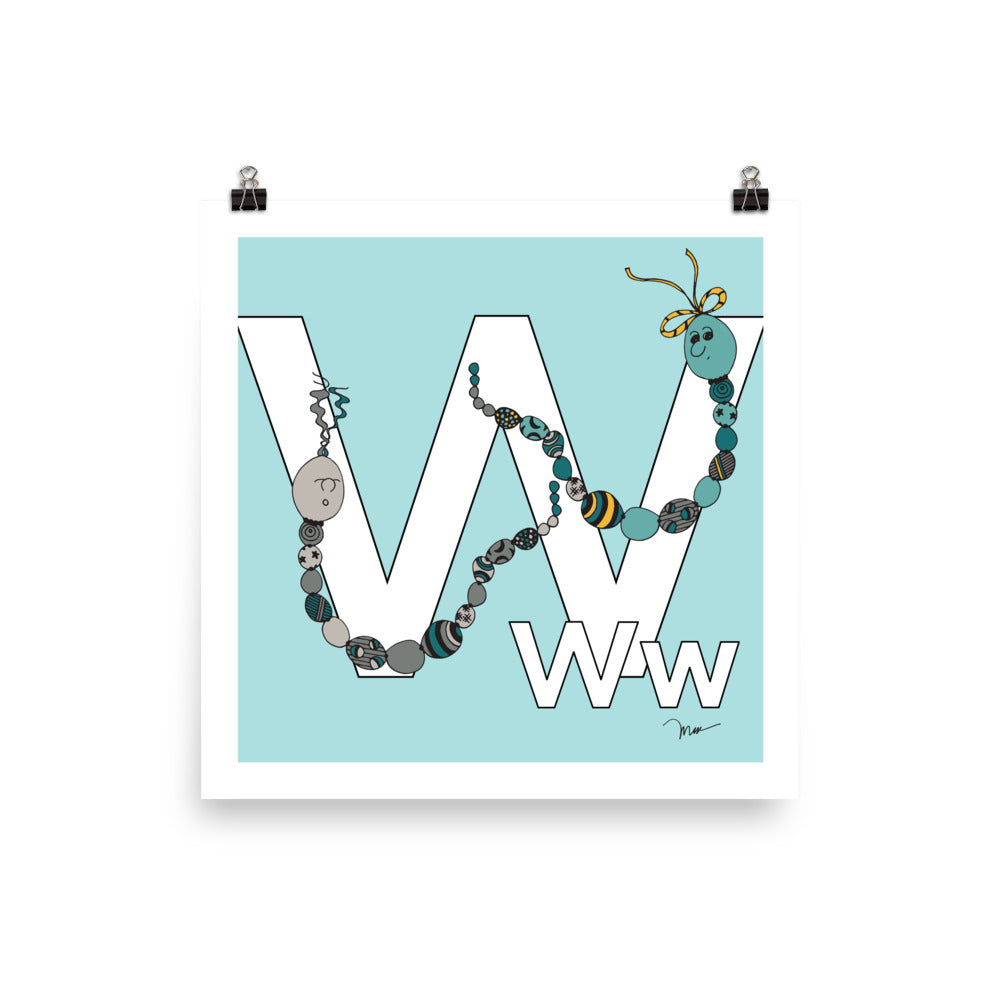 The MoMeMans® Nursery and Kid's Room Letter W Print by Monica Escobar Allen. For all the wonderful friends with names that start with W.