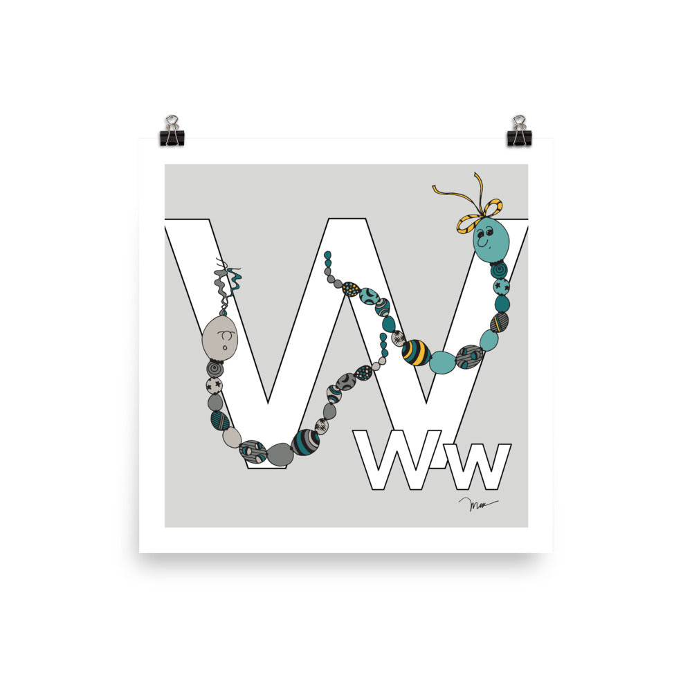 The MoMeMans® Nursery and Kid's Room Letter W Print by Monica Escobar Allen. For all the wonderful friends with names that start with W.