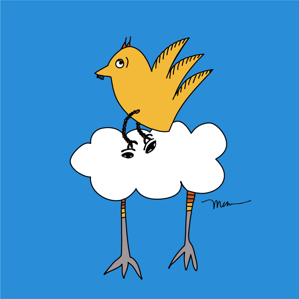 Barbara Birdie goes with the flow. The MoMeMans® by Monica Escobar Allen.