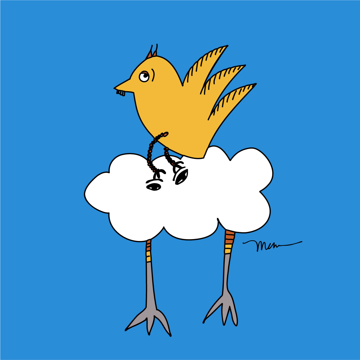 Barbara Birdie goes with the flow. The MoMeMans® by Monica Escobar Allen.