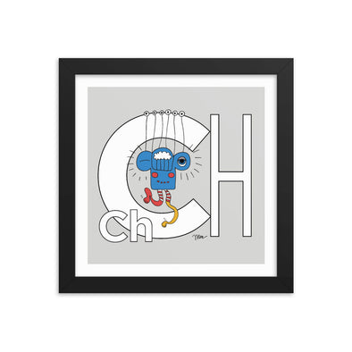 Letter Ch Art Print 10x10 Framed, Grey, featuring Charlie. For Nursery Rooms, Kids Rooms and Playrooms.