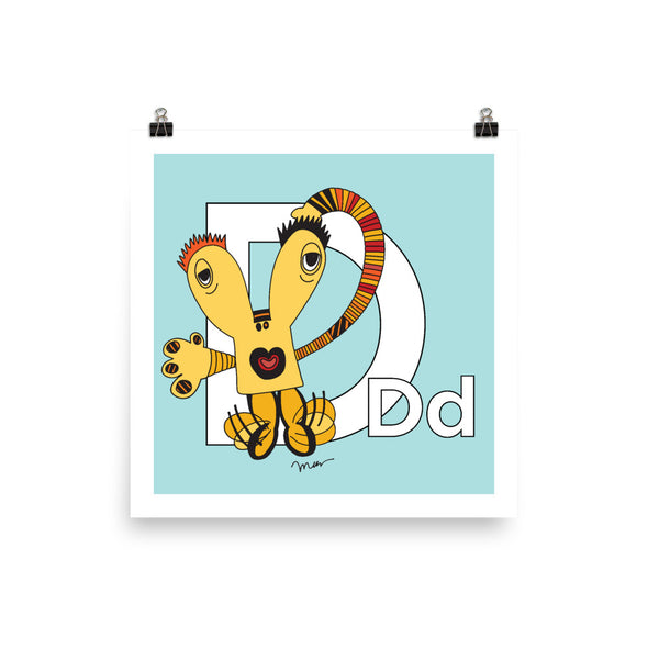 Letter D Art Print 10x10, 14x14, 18x18, Aqua, featuring Dee + Dancipants. For Nursery Rooms, Kids Rooms and Playrooms.
