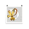 Letter D Art 10x10, 14x14, 18x18 Print, Grey, featuring Dee + Dancipants. For Nursery Rooms, Kids Rooms and Playrooms.