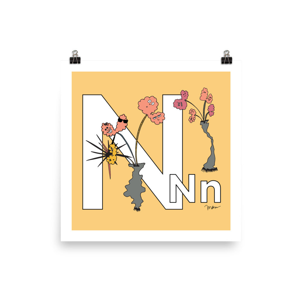 The MoMeMans® Nursery and Kid's Room Letter N Print by Monica Escobar Allen. For our no-nonsense little N friends.