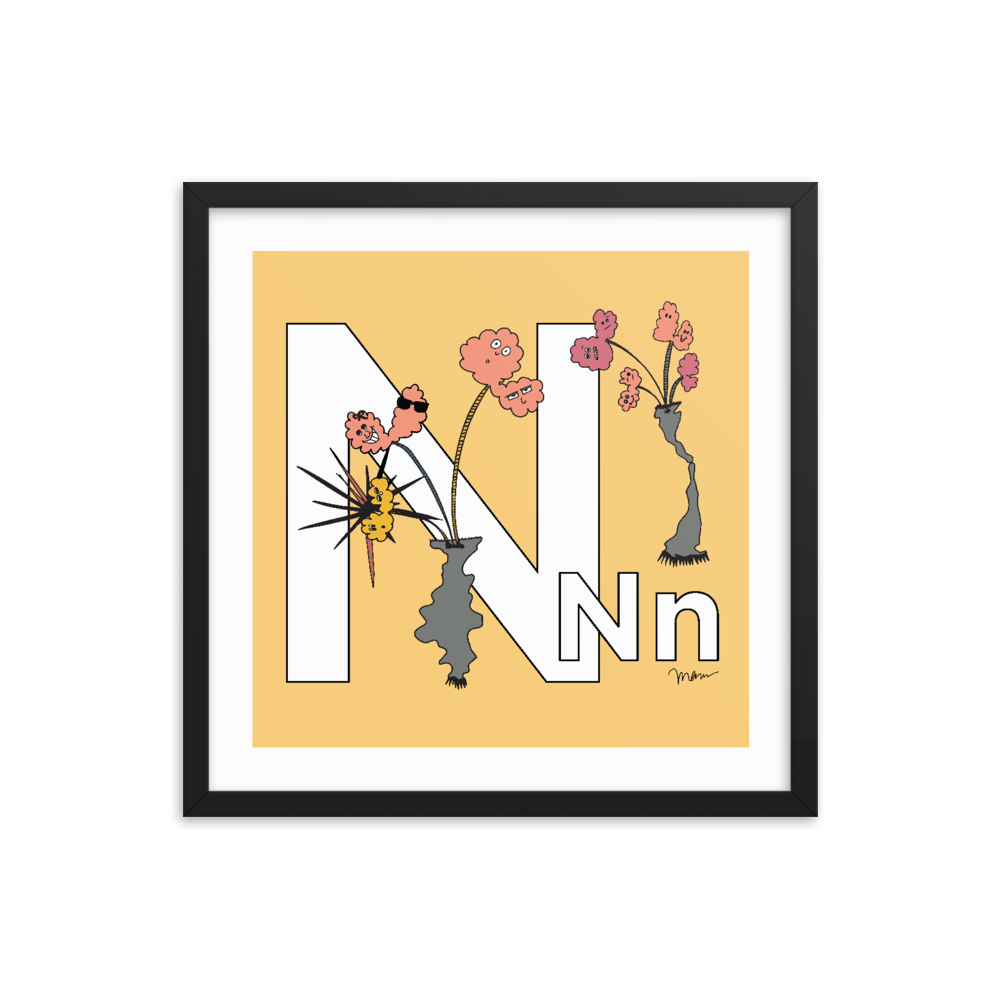 The MoMeMans® Nursery and Kid's Room Letter N Print by Monica Escobar Allen. For our no-nonsense little N friends.