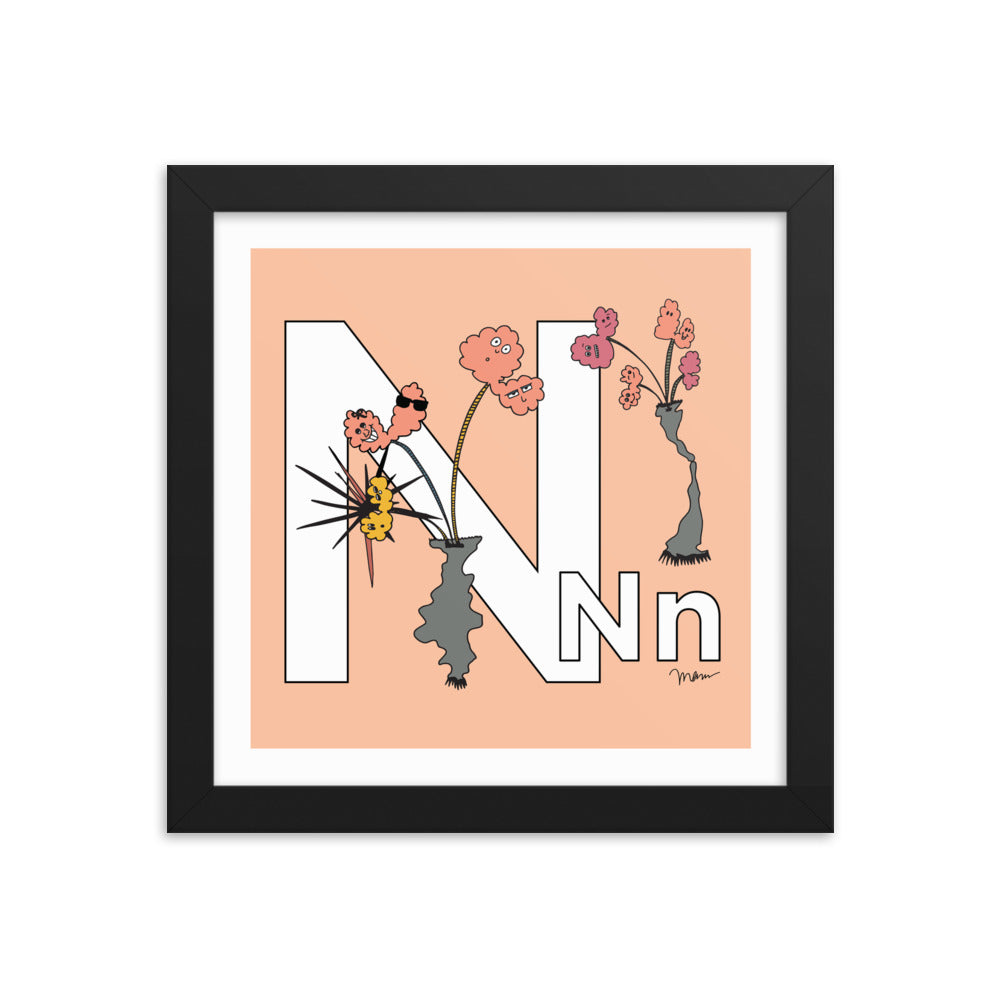 The MoMeMans® Nursery and Kid's Room Letter N Print by Monica Escobar Allen. For our no-nonsense little N friends.