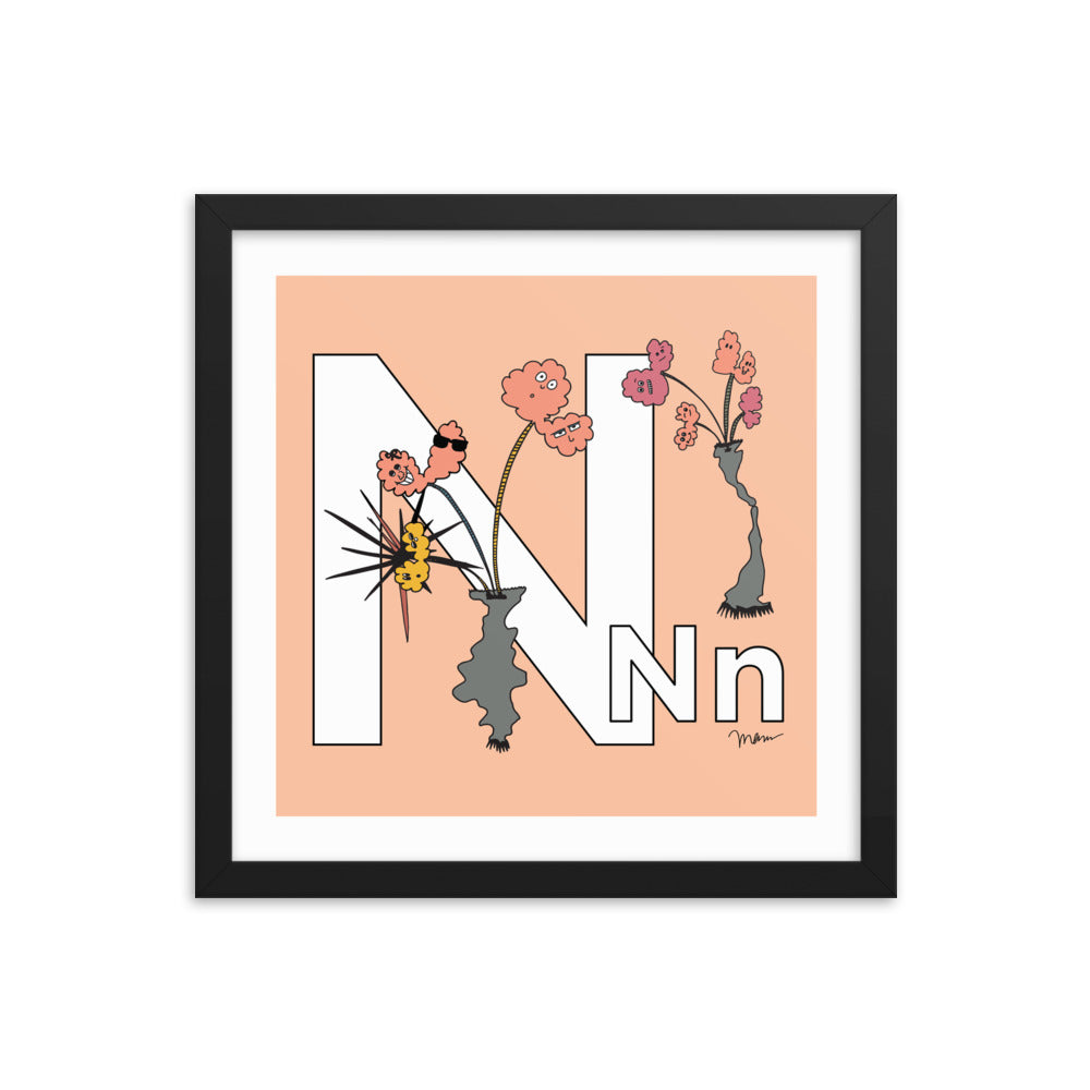 The MoMeMans® Nursery and Kid's Room Letter N Print by Monica Escobar Allen. For our no-nonsense little N friends.