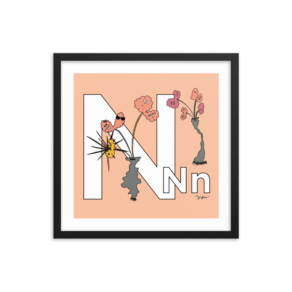 The MoMeMans® Nursery and Kid's Room Letter N Print by Monica Escobar Allen. For our no-nonsense little N friends.