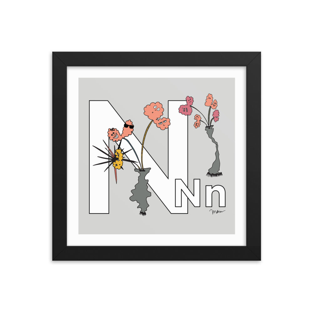 The MoMeMans® Nursery and Kid's Room Letter N Print by Monica Escobar Allen. For our no-nonsense little N friends.