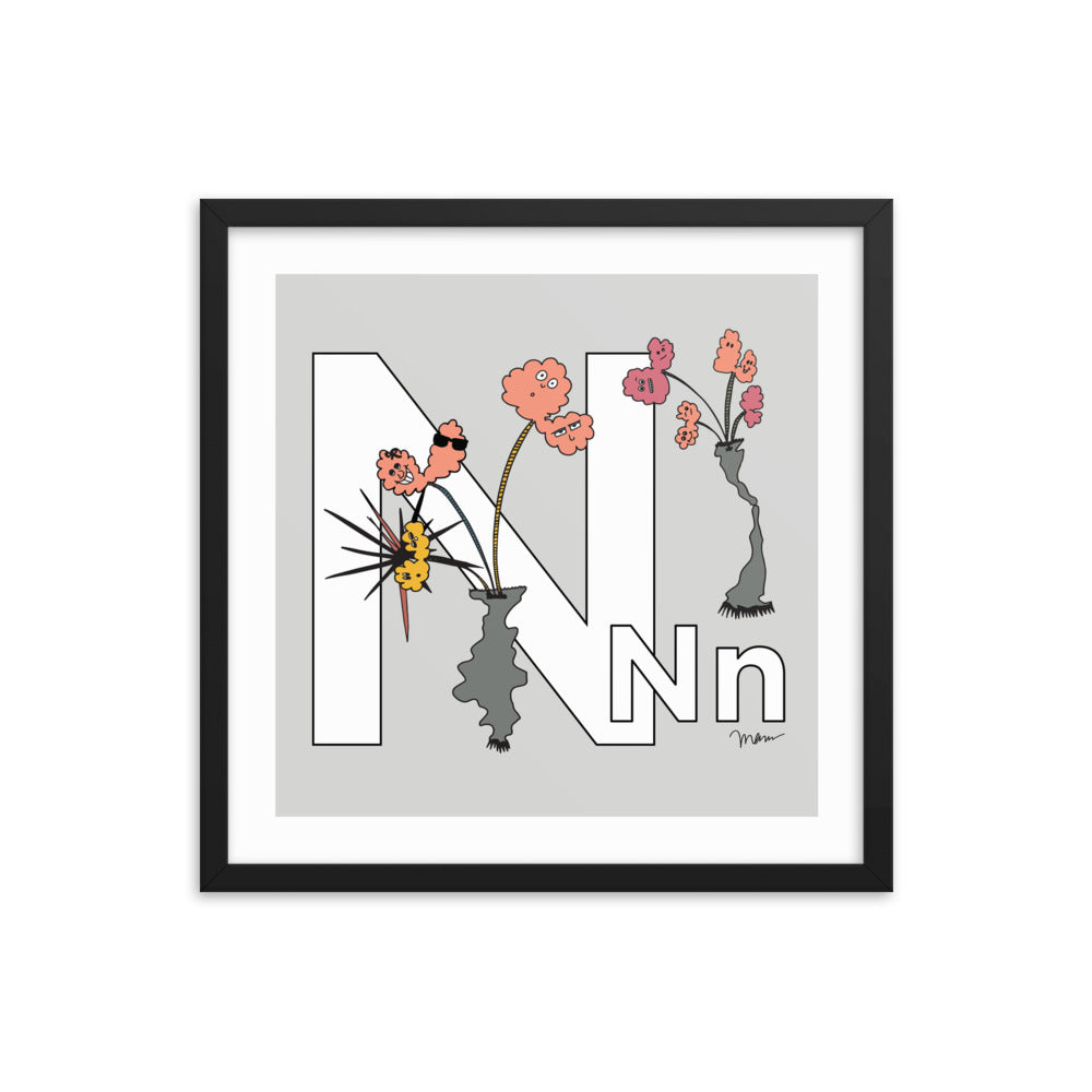 The MoMeMans® Nursery and Kid's Room Letter N Print by Monica Escobar Allen. For our no-nonsense little N friends.
