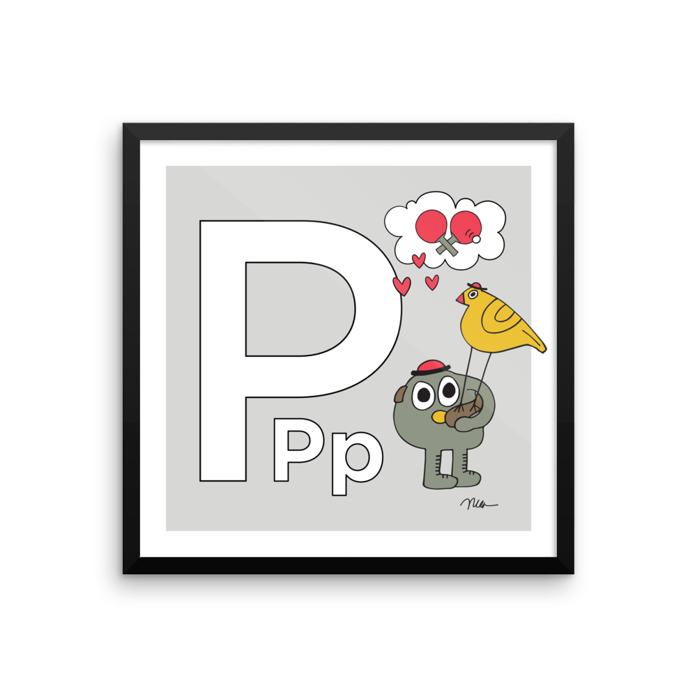 Letter P Print. The MoMeMans® Nursery and Kid's Room Alphabet Wall Art by Monica Escobar Allen.