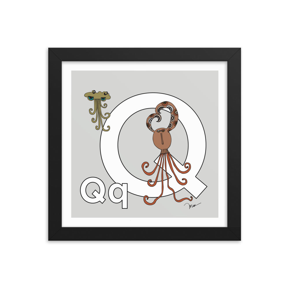 Letter Q Print. The MoMeMans® Nursery and Kid's Room Alphabet Wall Art by Monica Escobar Allen.