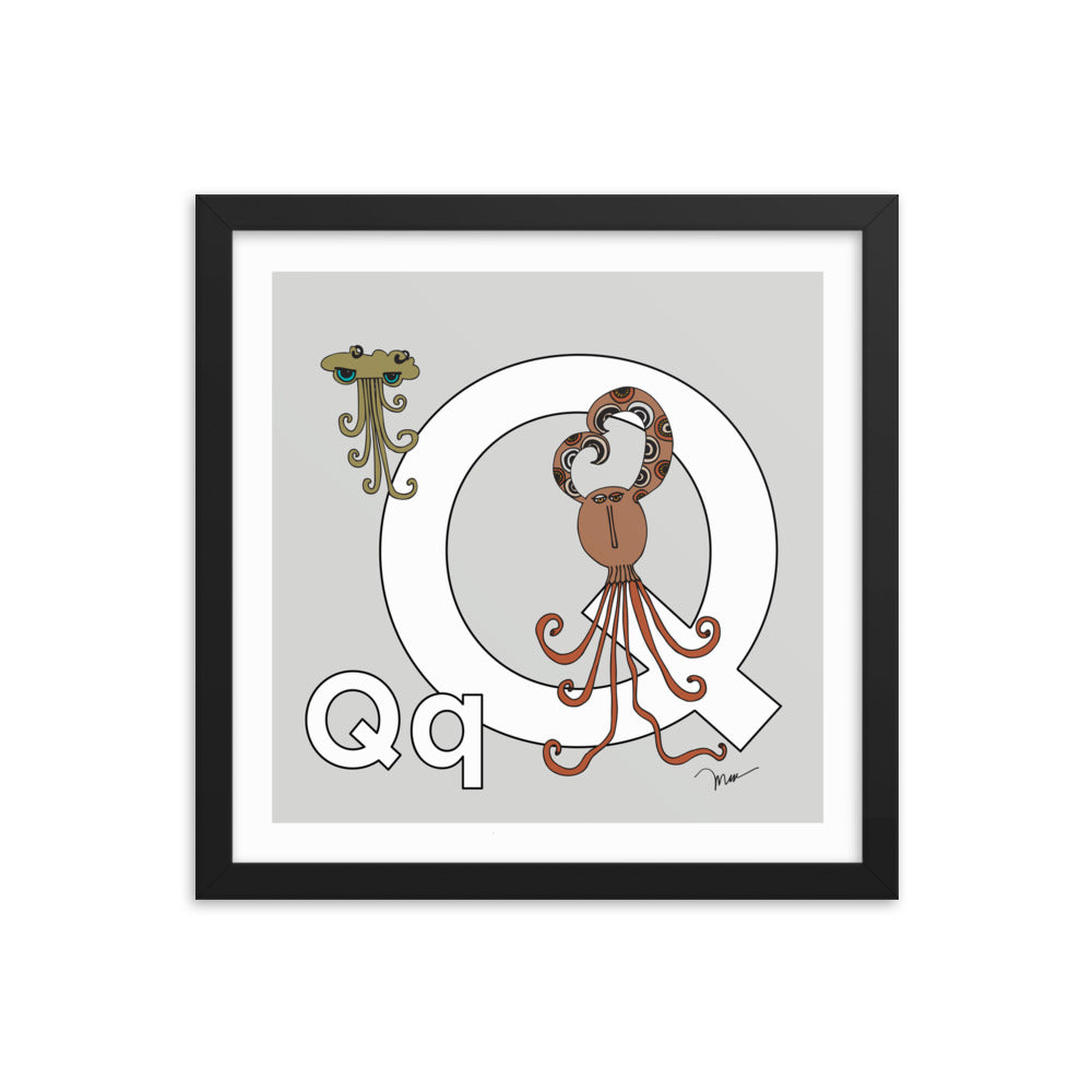 Letter Q Print. The MoMeMans® Nursery and Kid's Room Alphabet Wall Art by Monica Escobar Allen.