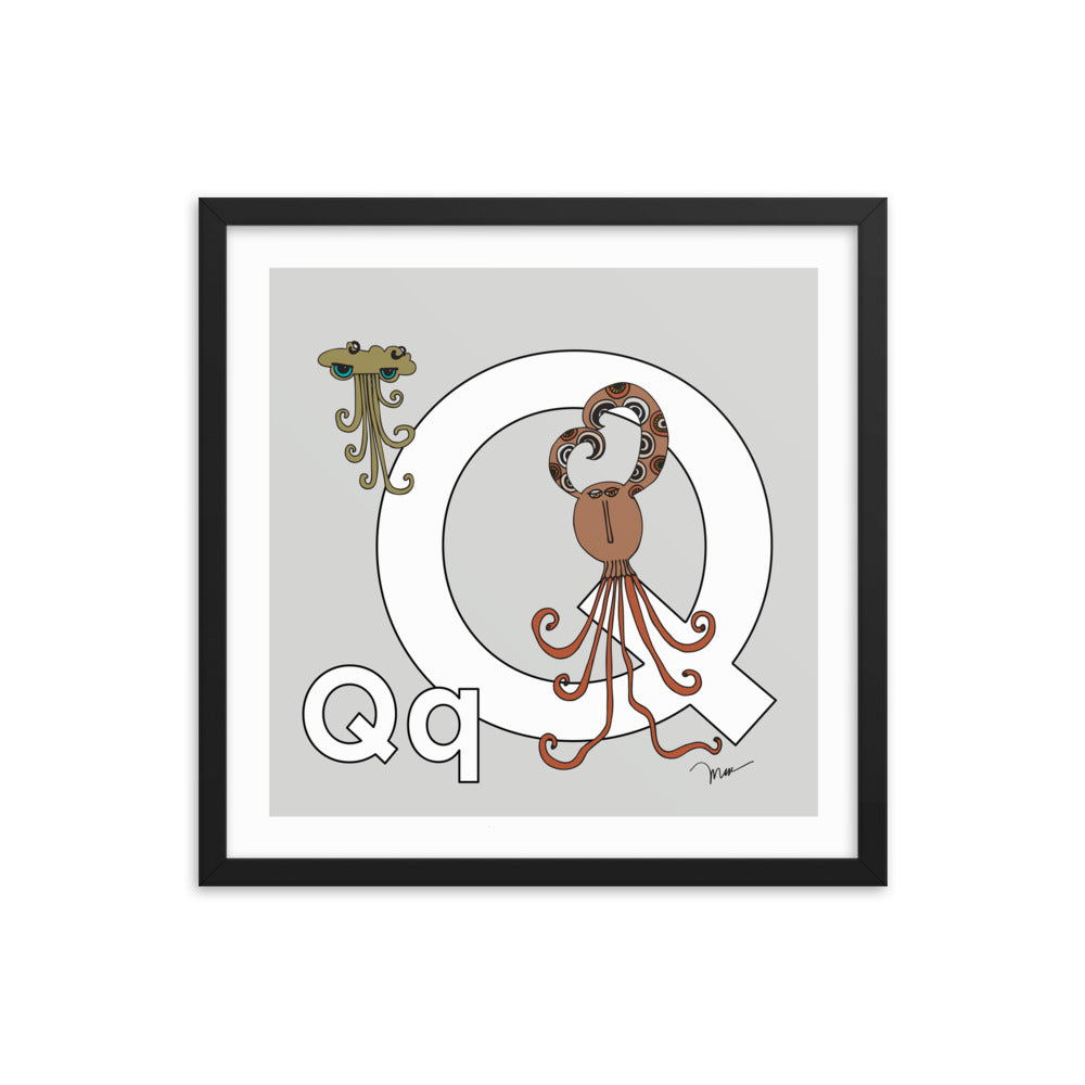 Letter Q Print. The MoMeMans® Nursery and Kid's Room Alphabet Wall Art by Monica Escobar Allen.
