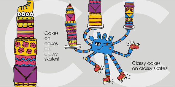 Cakes on cakes on classy skates! Classy cakes on classy skates!