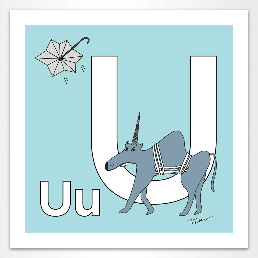 The MoMeMans® Nursery and Kid's Room Letter U Print by Monica Escobar Allen. For all the unique kids that will ultimately change the world.