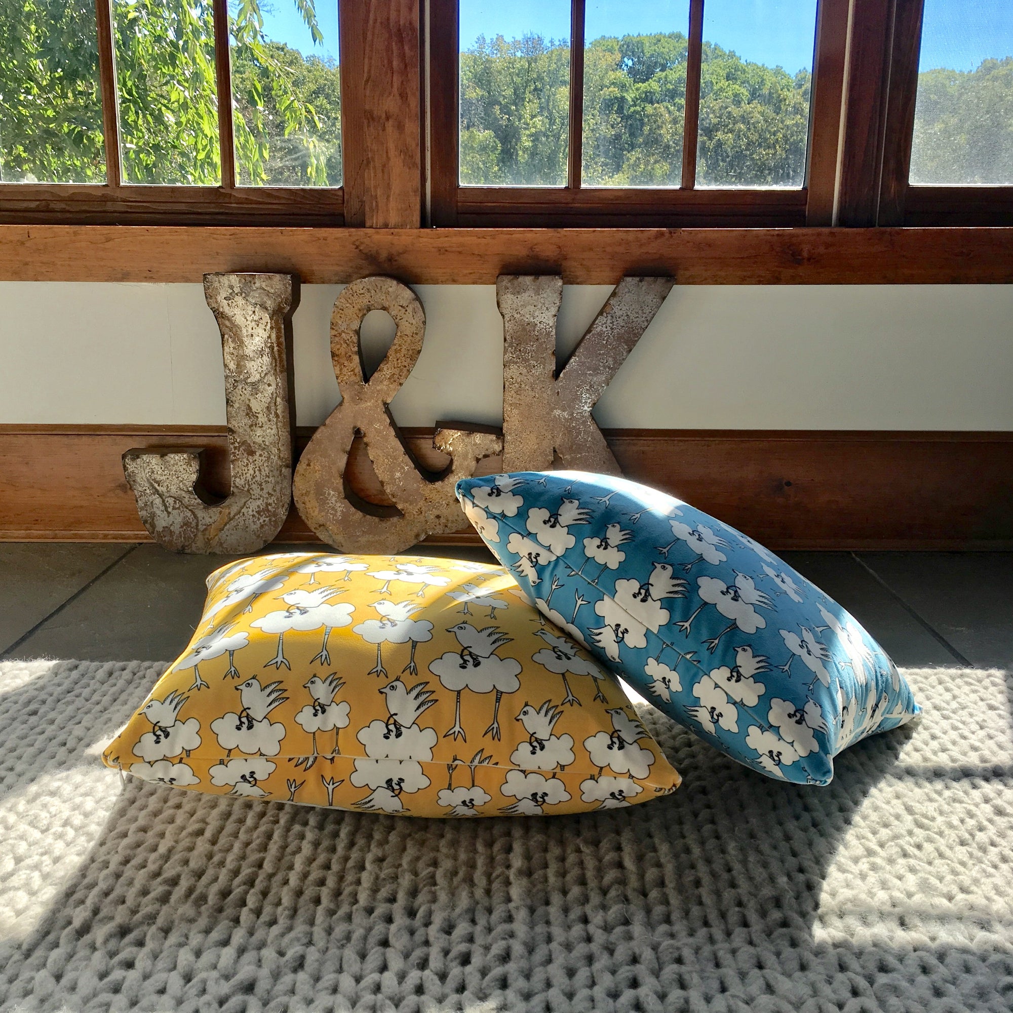 Barbara Blue Super Lux Velveteen Pillow for kids' rooms and playrooms. The MoMeMans® by Monica Escobar Allen.