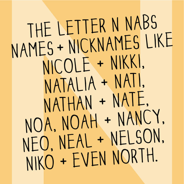 The MoMeMans® Nursery and Kid's Room Letter N Print by Monica Escobar Allen. For our no-nonsense little N friends.