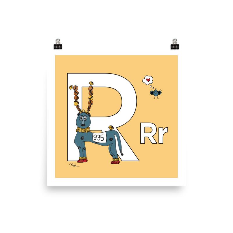 Letter R Print. The MoMeMans® Nursery and Kid's Room Alphabet Wall Art by Monica Escobar Allen.