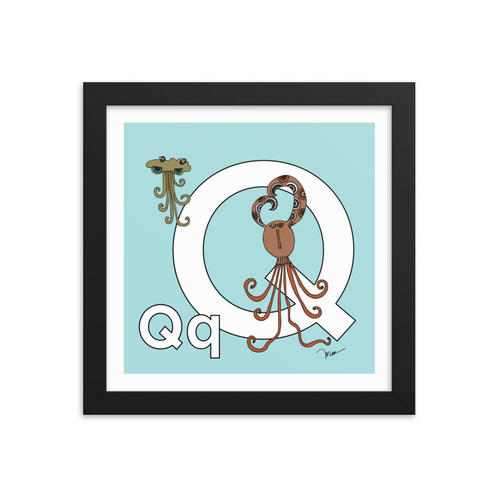 Letter Q Print. The MoMeMans® Nursery and Kid's Room Alphabet Wall Art by Monica Escobar Allen.