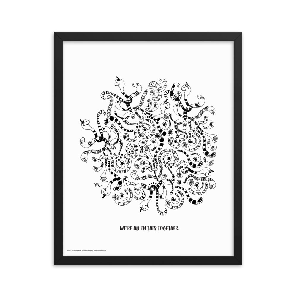 We're all in this together Framed Art Print | themomemans.com Illustrated by Monica Escobar Allen. Women-Owned Brooklyn Small Business.