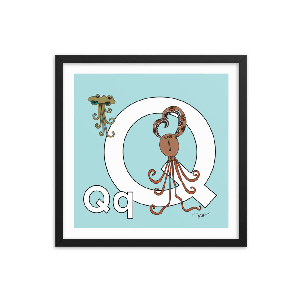 Letter Q Print. The MoMeMans® Nursery and Kid's Room Alphabet Wall Art by Monica Escobar Allen.