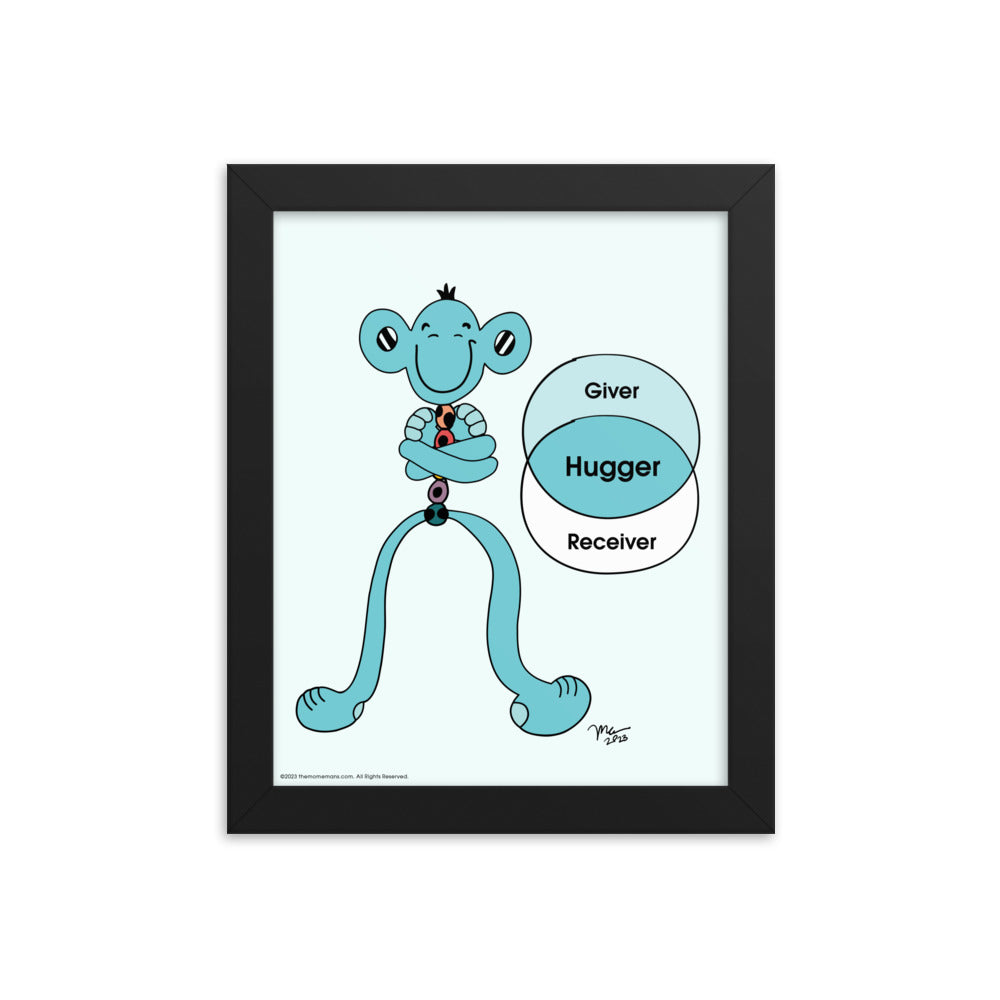Hugger Framed Art Print | themomemans.com The MoMeMans, by Monica Escobar Allen, are on a mission to bring joy to parenting by finding the funny, sunny side with Poetry + Songs + Art + Gifts for Creative Grown-Up Kids. Based in Brooklyn, NY.