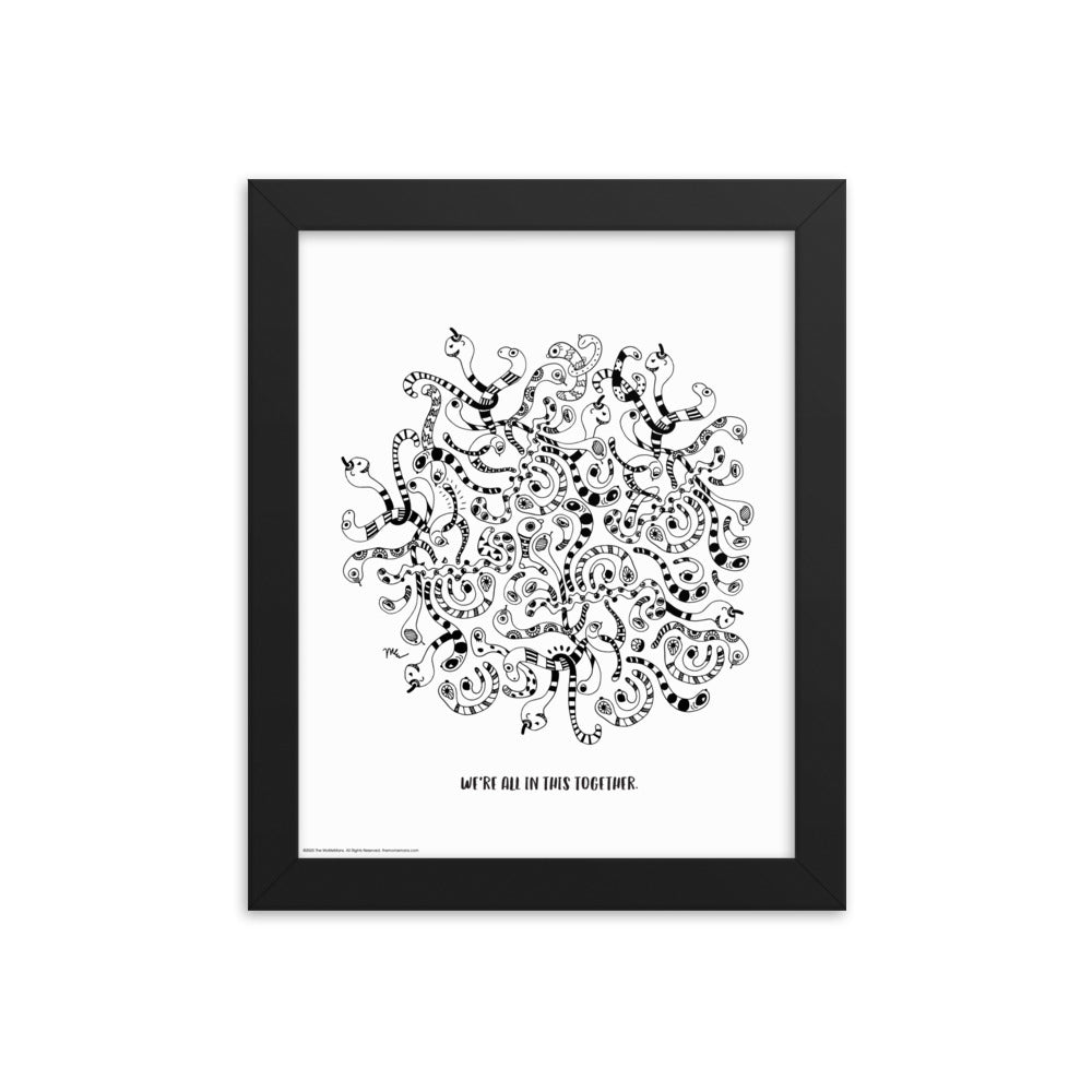 We're all in this together Framed Art Print | themomemans.com Illustrated by Monica Escobar Allen. Women-Owned Brooklyn Small Business.