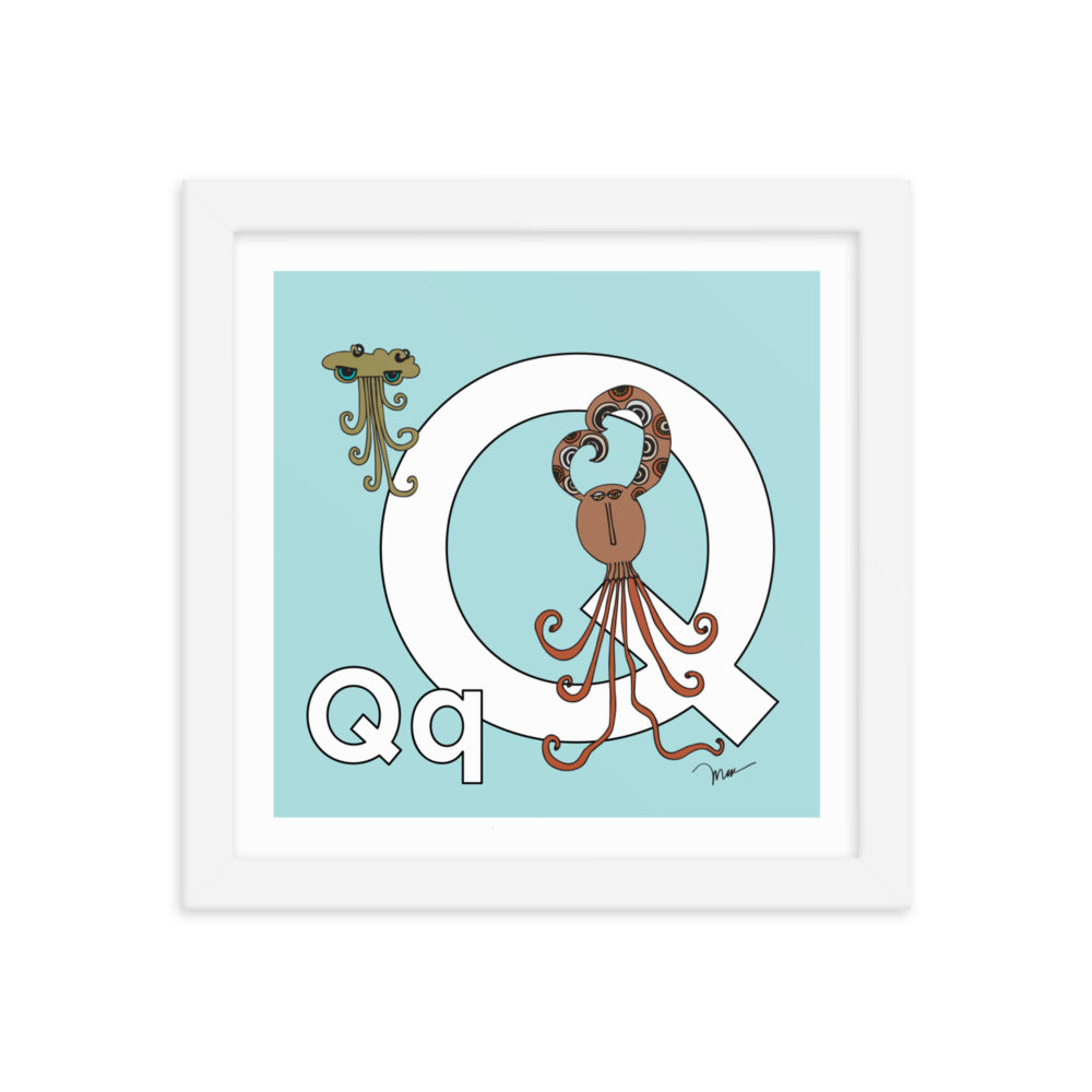 Letter Q Print. The MoMeMans® Nursery and Kid's Room Alphabet Wall Art by Monica Escobar Allen.
