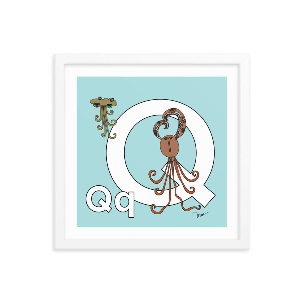 Letter Q Print. The MoMeMans® Nursery and Kid's Room Alphabet Wall Art by Monica Escobar Allen.