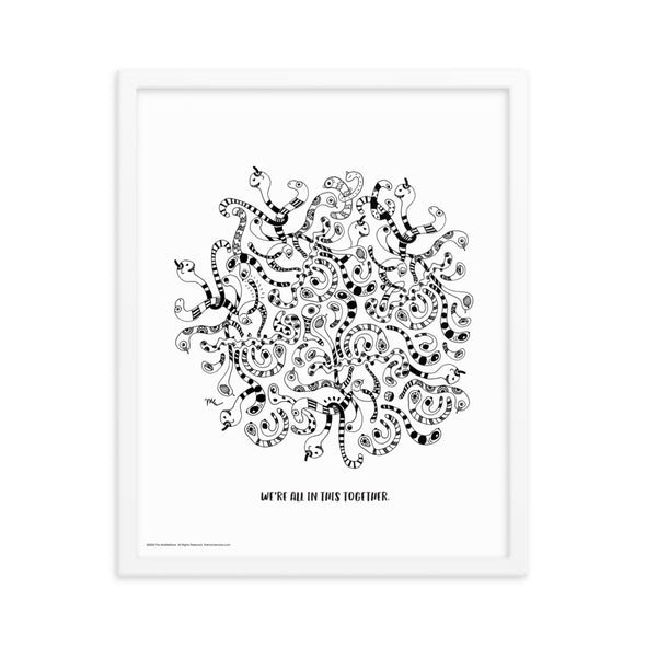 We're all in this together Framed Art Print | themomemans.com Illustrated by Monica Escobar Allen. Women-Owned Brooklyn Small Business.