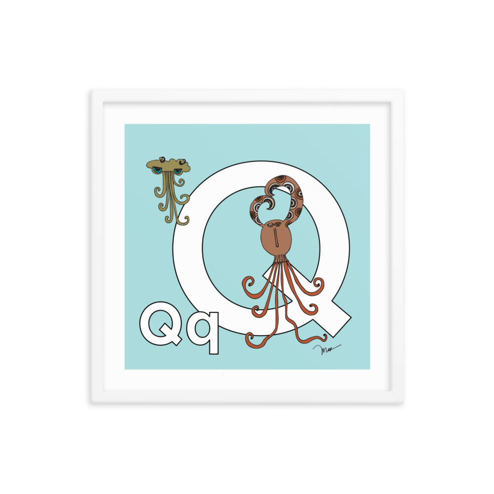 Letter Q Print. The MoMeMans® Nursery and Kid's Room Alphabet Wall Art by Monica Escobar Allen.
