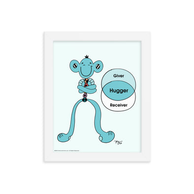 Hugger Framed Art Print | themomemans.com The MoMeMans, by Monica Escobar Allen, are on a mission to bring joy to parenting by finding the funny, sunny side with Poetry + Songs + Art + Gifts for Creative Grown-Up Kids. Based in Brooklyn, NY.