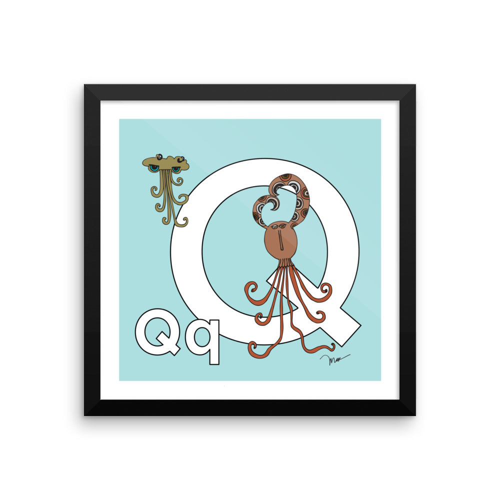 Letter Q Print. The MoMeMans® Nursery and Kid's Room Alphabet Wall Art by Monica Escobar Allen.