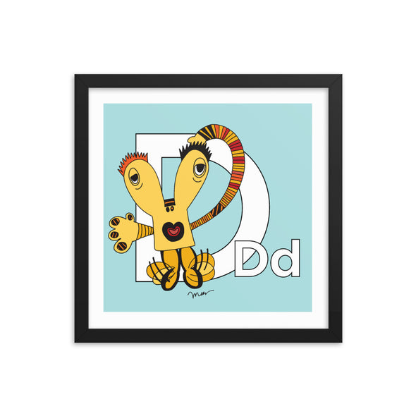 Letter D Art Print 14x14 Framed, Aqua, featuring Dee + Dancipants. For Nursery Rooms, Kids Rooms and Playrooms.