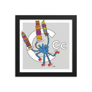 Letter C Art Print 10x10 Framed, Grey, featuring Camila. For Nursery Rooms, Kids Rooms and Playrooms.